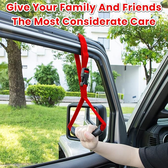 E-cowlboy Auto Cane Grab Handle Adjustable Standing Aid Safety Support Bar Nylon Grip Mobility Assist Device (Red 2 Pack)