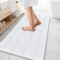 OLANLY Thick Bathroom Rugs 47x20, Extra Soft Absorbent Chenille Striped Bath Rugs, Rubber Backing, Machine Wash Dry, Bath Mats for Bathroom Floor, Tub and Shower, Home Decor Accessories, White