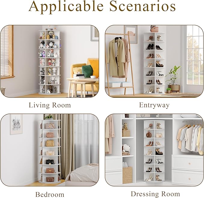 Wooden Rotating Shoe Rack, 7 Tier Spinning Shoe Rack Tower for Closet, Storage Organizer for Entryway, Bedroom, Living Room (Embossed White, 7 Tier)