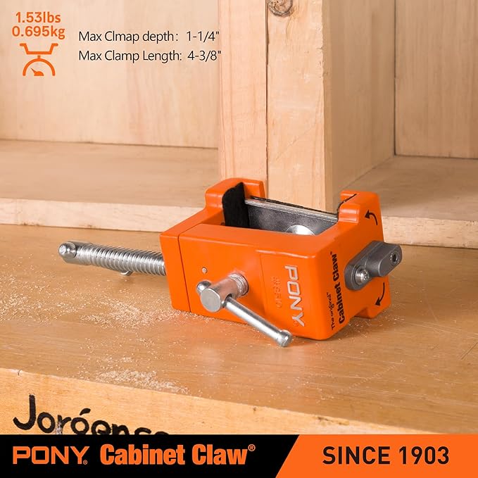 PONY 4-Pack Cabinet Clamps, 8510 Cabinet Claw, Face Frame Clamps for Installing Cabinets, 440 lbs Load Limited Orange