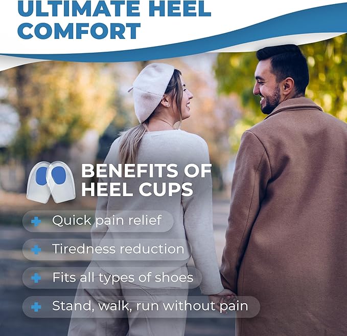 Gel Silicone Heel Cups/Pads, 2 Pack, for Achilles Tendonitis, Shoe Wedge Inserts for Plantar Fasciitis, Bone Spur, Foot Pain Relief Support, Comfort Cushion Insoles for Women/Men