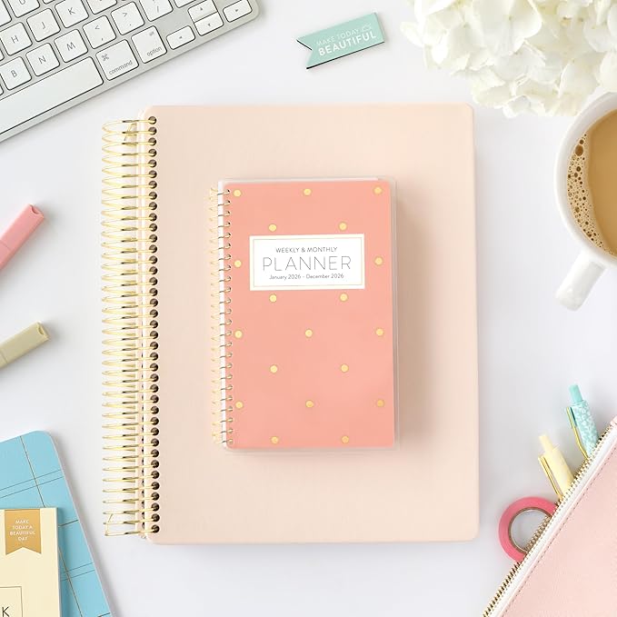 PPP Pocket Calendar 2026 (Pink Dot) | Weekly Checklists | Monthly Calendar Layout | Personal Goals | Notes Pages | Poly Laminated Cover | Twin Ring Coil Binding | Pocket-Sized 4x6.5" | Planner