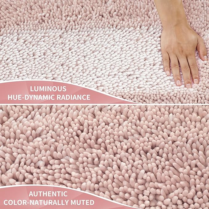 Yimobra Bathroom Rug Set 2 Piece, Luxury Shaggy Bath Mat Set with Non Slip Backing, Ultra Soft & Absorbent Mats for Bathroom Floor, Machine Washable, 31.5"x20"+24"x17", Pink