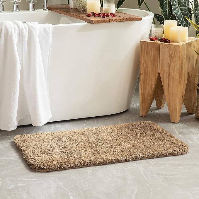 MIULEE Non Slip Small Bathroom Rug Bath Mats for Bathroom(16x24,Light Brown) Absorbent Thick Soft Microfiber Bath Rugs Machine Washable Plush Carpet for Tub Shower