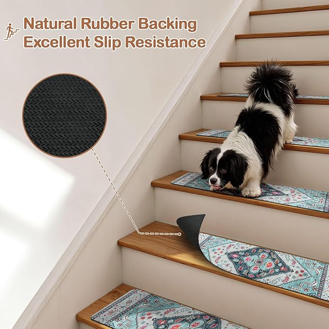 OJIA Non-Slip Stair Treads for Wooden Steps, 30"X8" Indoor Stair Runner Slip Resistant Stair Rugs Safety Mats for Dogs, Kids & Elders, Rubber Backed Stair Treads Stair Covers, 15PCS