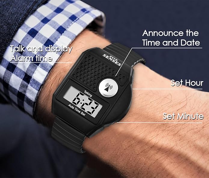 FIVE SENSES - English Atomic Talking Watch, Easy to use for Seniors Blind Men Women, Loud Talking Watch with Sound for Vision Impaired, Watches for Elderly Women, Blind People Products 1095