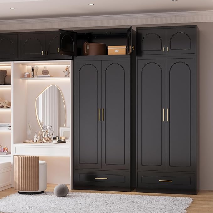 Metal Wall Cabinet, Overhead Cabinet for Wardrobe, Small Upper Storage Cabinet for Bedroom, Living Room, Black, 18" D x 32" W x1 5" H - Assembly Required