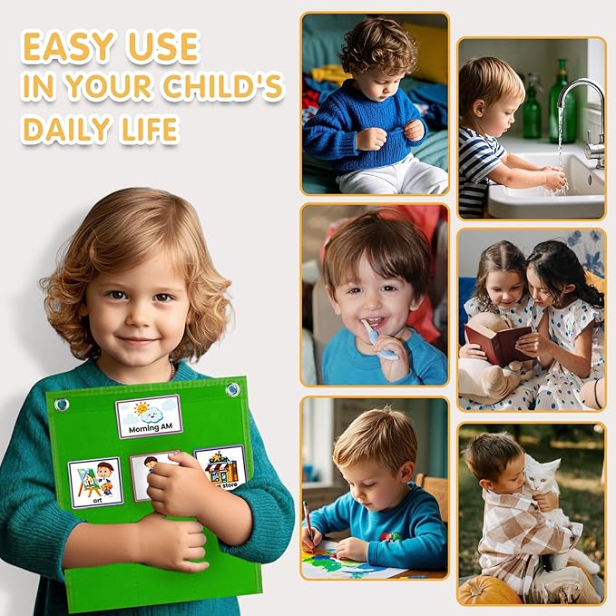Visual Schedule for Kids with Autism Chore Chart for Kids Daily Routine Chart Autism Learning Materials Toddler Planning Board Visual Schedule for Classroom, Home with 124 Cards (Green)