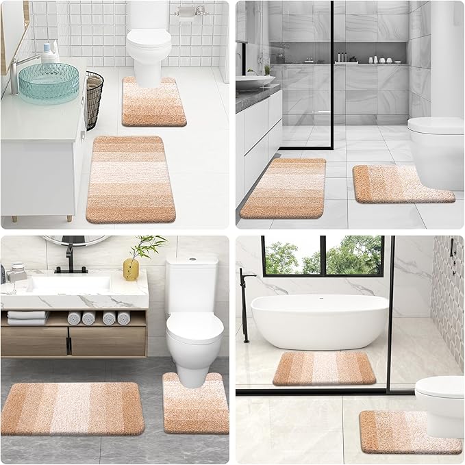 OLANLY Bathroom Rug Set 2 Piece, Soft Absorbent Microfiber Bath Rug Set, Non-Slip, Machine Wash Dry, Plush Shaggy Bath Mats for Bathroom (30"x20"+24"x16", Beige)