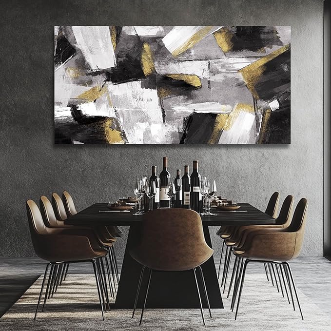 Large Wall Art Gold Wall Decor Black And White Picture Painting Artwork for Bedroom Dinning Room Framed Canvas Art Modern Home Decoration 30x60 In