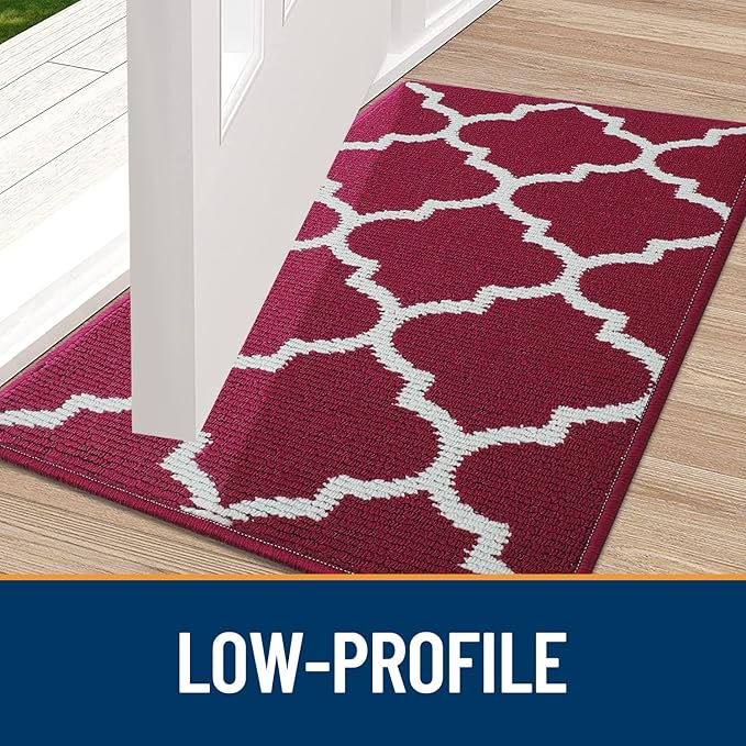 OLANLY Indoor Door Mat, 71x47, Non-Slip Absorbent Resist Dirt Entrance Mat, Washable Low-Profile Inside Floor Doormats for Entryway, Red