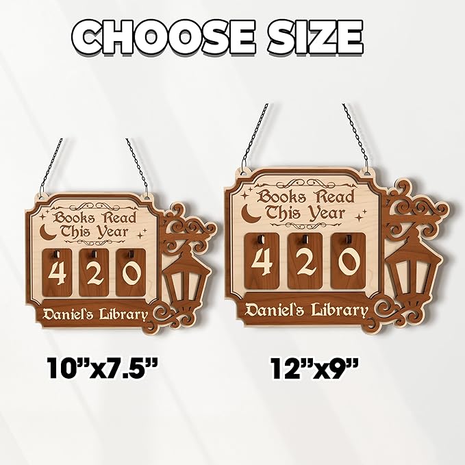 Books Read This Year Counter, Personalized Book Tracker Sign, Book Lover Gifts for Women, Readers, Librarians, Teachers, Writers, Wooden Hanging Library Decor, Reading Nook, Bookshelf Accessories