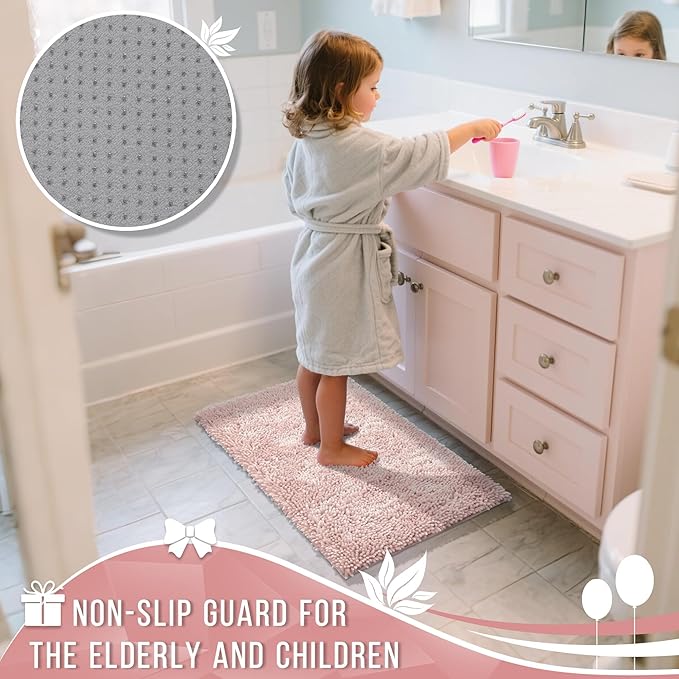 Yimobra Bathroom Rugs Sets 2 Piece, Soft Absorbent Bath Mat and U-Shaped Toilet Rug with Non Slip Backing, Luxury Shaggy Bath Mats for Bathroom, Machine Washable, 24"x17"+24"x20", Pink