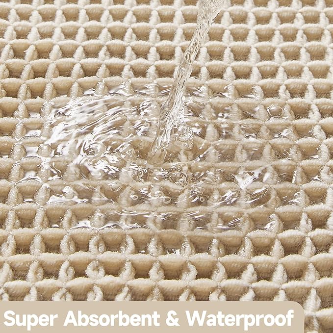 Pale Beige Long Bathroom Rug, Waffle Runner Rug Bathroom Non Slip Washable Super Absorbent Quick Dry Boho Farmhouse Bath Mat, 60''x24'' Pale Beige