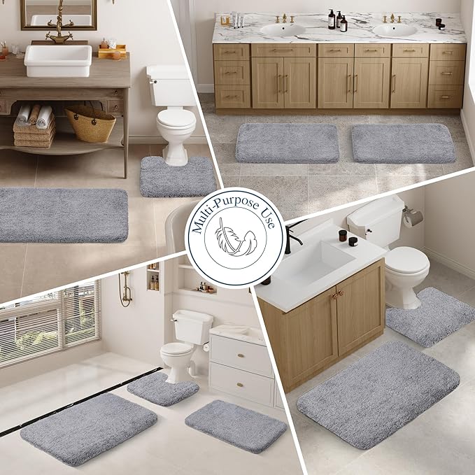Walensee Large Bathroom Rug (24 x 36, Grey) Extra Soft and Absorbent Shaggy Bath Mat Machine Washable Microfiber Non Slip Luxury Floor Mat