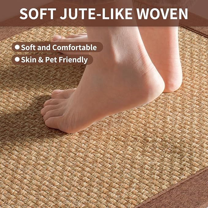 Kitchen Rugs Non Slip Washable, Super Absorbent Kitchen Mats for Floor, Rubber Backing Jute-Like Braid Kitchen Sink Mat Runner Rug Standing Floor Mat, Easy to Clean, Brown 17"x47"