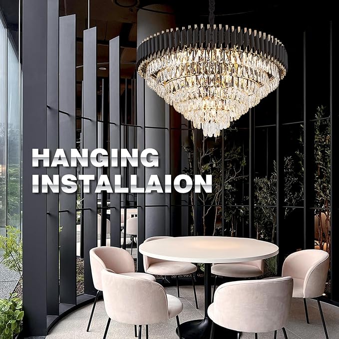 7-Tier Black Gold Crystal Chandelier 35.5’’ 18-Light Modern Crystal Pendant Chandelier Ceiling Light Fixture Hanging Lighting for Living Room Villa Restaurant Foyer High Ceiling