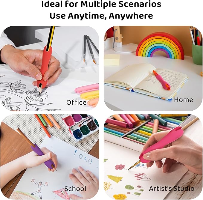 ELETIUO Pencil Grips for Kids and Adults,6-Pack Silicone Holders for Handwriting,Drawing,and Coloring,Ergonomic Dual-Head Design for Right or Left-Handed Use,Improves Grip Control,Assorted Colors