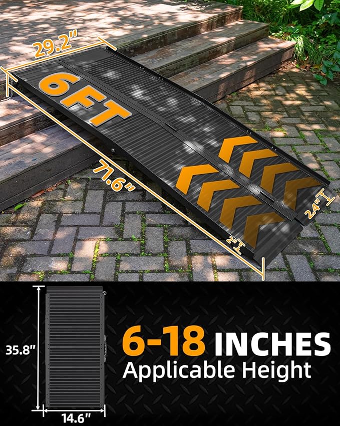 VNN Portable Wheelchair Ramp 6FT, Black Seamless Non-Slip Aluminum Ramps for Wheelchairs for Home, Handicap Wheelchair Ramps for Home Steps, Aluminum Loading Dock Plates