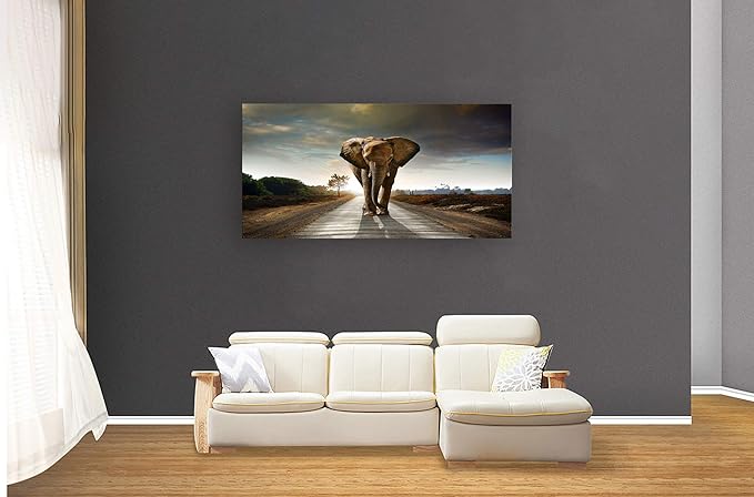 Muolunna D1262 Elephant Canvas Prints Wall Art Animals Photo Pictures Painting on Canvas Decor for Living Room Bedroom Home Office kitchen Wall Decor Stretched and Framed Grey Landscape Artwork