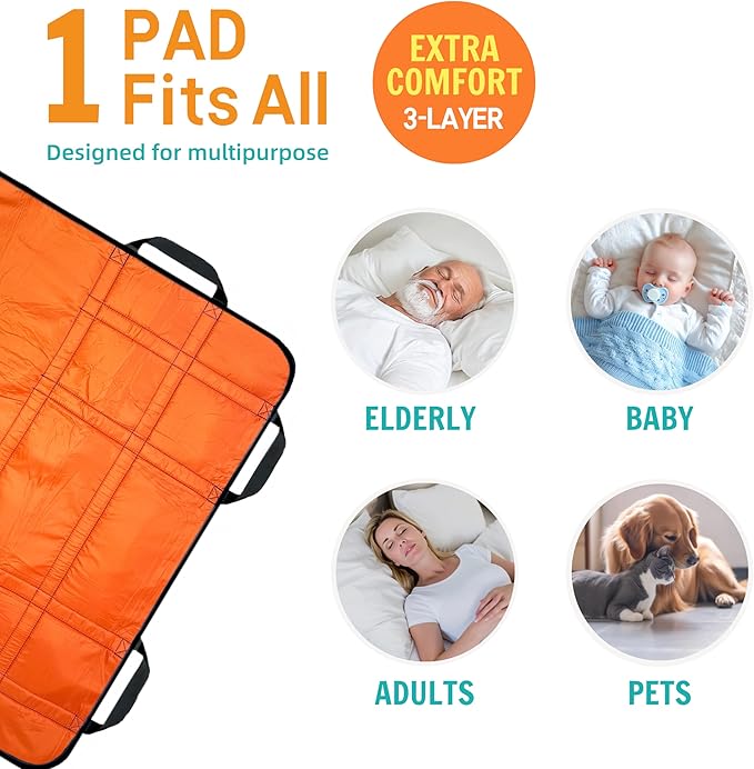 Upgraded 3-Layer Comfort Positioning Bed Pad with Handles Washable Waterproof Transfer Board for Turning Moving Patient Inconvenience Care Transfer Sheet, 48" x 40", Large, Canyon Rust