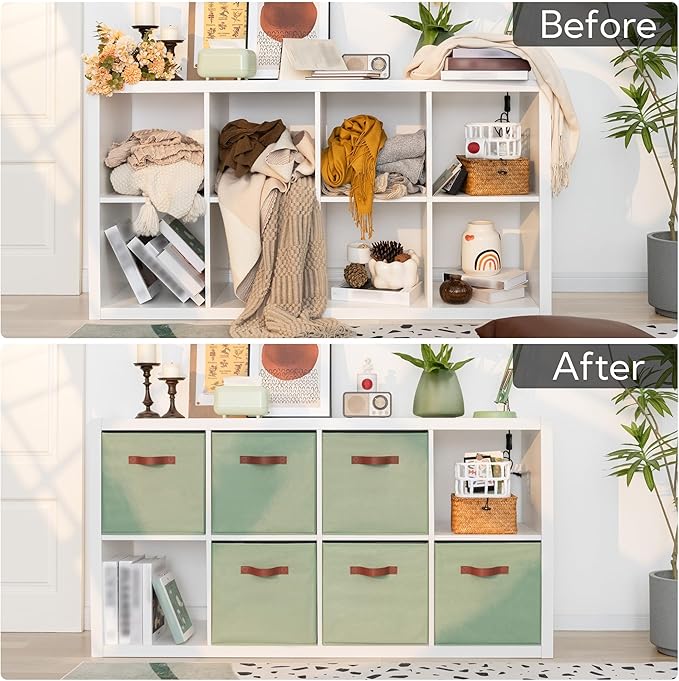 GRANNY SAYS 13 Inch Storage Cubes Organizer, Decorative Cube Storage Bins, Fabric Storage Bins with PU Handles, Collapsible Cubes Bins, Storage Cubes for Shelves, Closet, Green, 6-Pack
