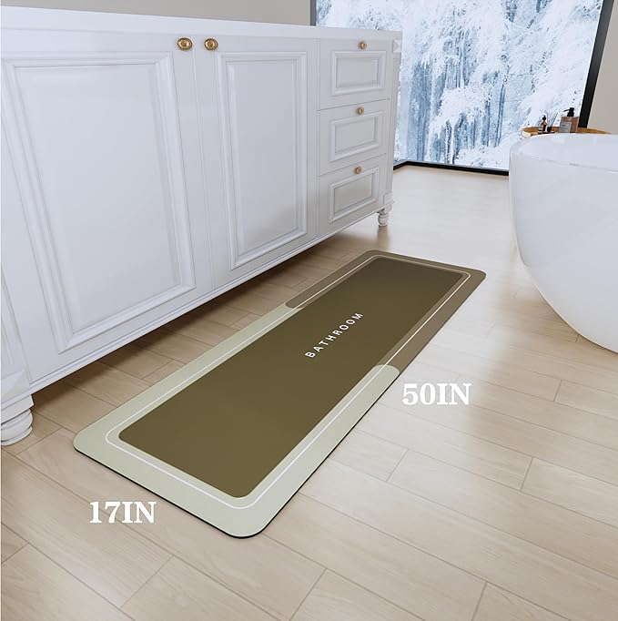 Bath Mat, Bathroom Mat Rugs Super Absorbent Shower Mats Non Slip Quick Dry Thin Rubber Mats for Bathroom Floor Fit Under Door, Shower Rug for Bathtub, Shower, Brown