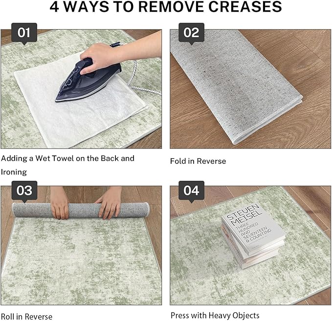 Modern Abstract Runner Rug 2x5, Sage Green Grey Washable Kitchen Runner Entryway Rug Mat Non-Slip Soft Hallway Rug Runner Thin Print Faux Wool Carpet for Bedroom Laundry Room Indoor