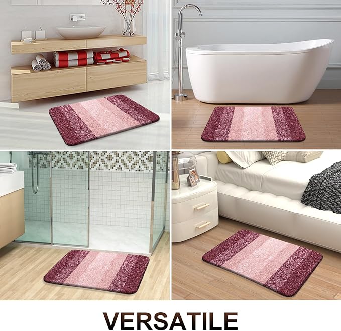 OLANLY Bathroom Rug Set 2 Piece, Soft Absorbent Microfiber Bath Rug Set, Non-Slip, Machine Wash Dry, Plush Shaggy Bath Mats for Bathroom (30"x20"+24"x16", Red)