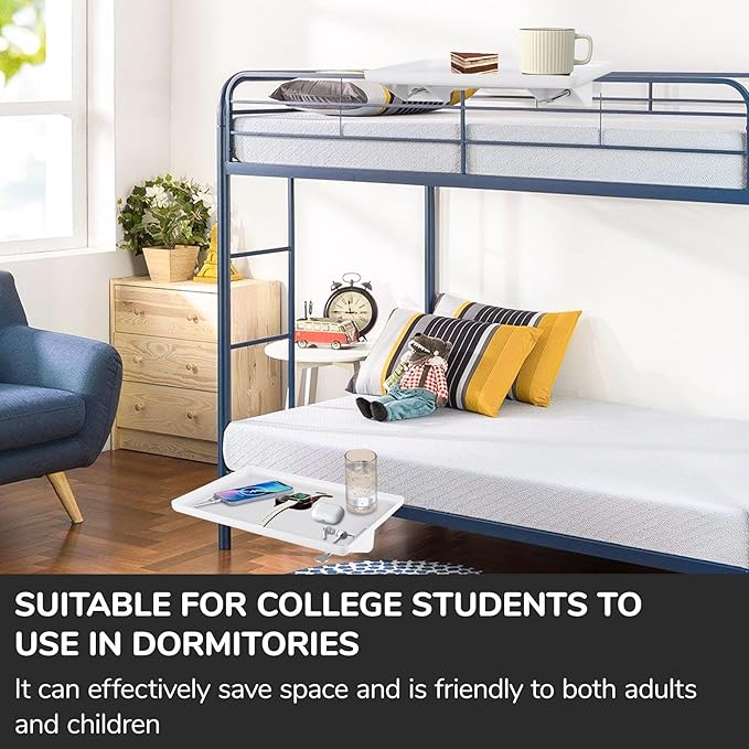 Bedside Shelf for Bunk Beds & Top Bunk, Clip On Nightstand with Cable Catch, White, 35lbs Capacity, College Dorm Room & Kids Room (White)