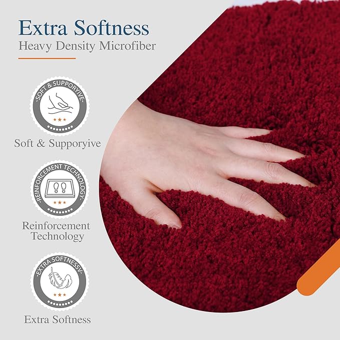 Walensee Red High Pile Bathroom Rug, 24 x 48, Extra Soft & Absorbent, Non Slip, Machine Washable, Luxury Bath Mat for Bathroom