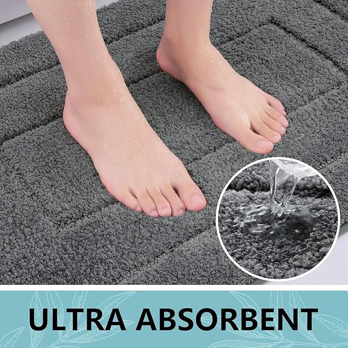 Buganda Bathroom Rugs, 47" x 20", Soft and Absorbent Microfiber Bath Rugs, Non-Slip Shaggy Shower Carpet, Machine Wash Dry Bath Mats for Bathroom Floor, Tub and Shower, Dark Grey