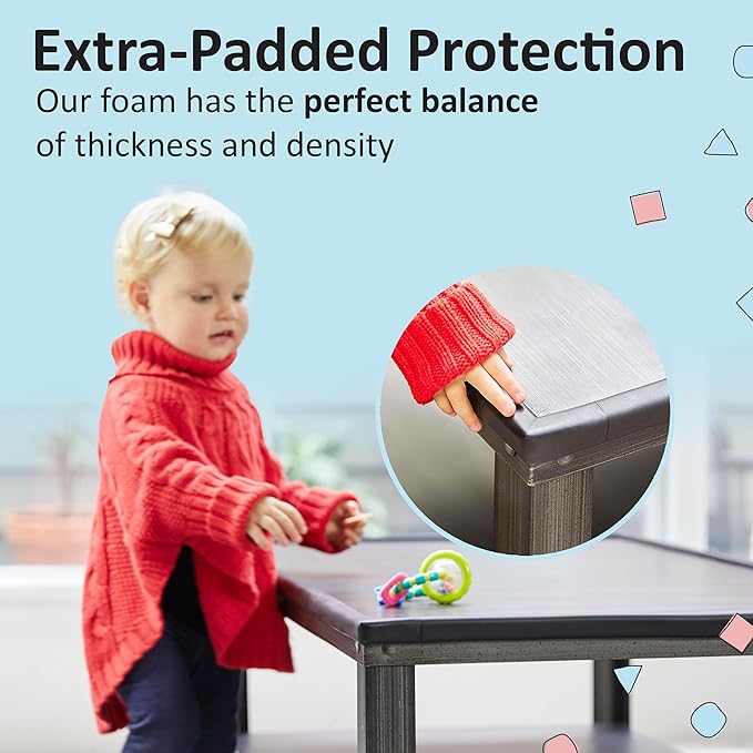 Bebe Earth Baby Proofing Edge and Corner Guard Protector Set for Back to School, 16.4 ft Edges & 4 Foam Corners, Furniture and Table Child Baby Proof Bumpers, Pre-Taped Corner Cushions - Onyx Black