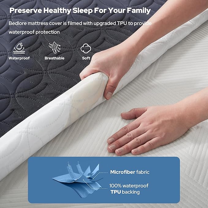 BEDLORE 2 Pack Waterproof Mattress Protector, Full Size Mattress Pad with Deep Pocket 6"-15" Depth, Soft Breathable Bed Mattress Cover for Bedroom, College Dorm (Navy Blue)