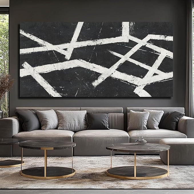 Artexist Black Wall Art Abstract Wall Decor White Pictures for Home Minimalist Pictures Photo Prints Wall Hanging 29"x58"