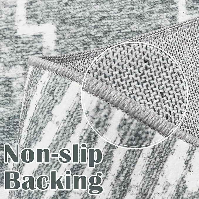 jinchan Moroccan Runner Rug 2x10 for Hallway - Bohemian Kitchen Machine Washable Runner Rug Modern Soft Ultra-Thin Low-Pile Non-Slip Carpet for Entryway Laundry Room Farmhouse (2x10ft, Dark Grey)