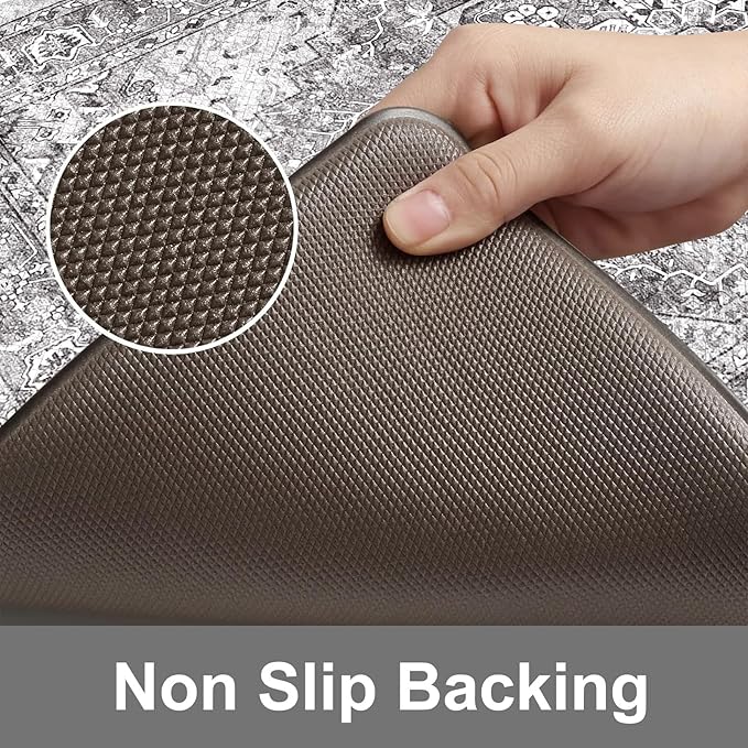 KIMODE Anti Fatigue Kitchen Mats, 2 PCS Cushioned Kitchen Rugs and Mats, Waterproof Kitchen Floor Mats Non Slip, Boho Comfort Foam Standing Mat for Laundry, Office, Sink, Grey Brown 17"x47"+17"x29"