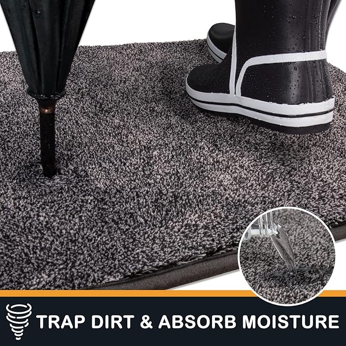 PURRUGS Dirt Trapping Door Mat 34" x 59", Non-Slip Machine Washable Entry Rug, Shoe Scraper, Dog Doormat, Super Absorbent Welcome Mat for Front & Back Door, Muddy Shoes & Paws, Light Grey-Dark Grey
