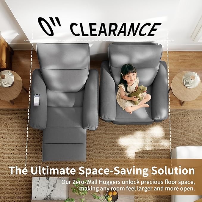 Wall Hugger Power Recliner Chair, Zero Wall Electric Recliner Chairs with USB Port, Snowflake Velvet Space Saving Large Recliner for Living Room, RV, Home Theater