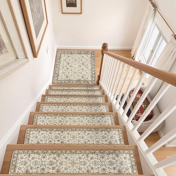 OJIA Stair Treads Non-Slip Matching Mat for Wooden Steps, Square Capet Stair Treads Rubber Backing Stair Runner Anti-Slip Stair Landing Mat 31x31 Inch Stair Rugs Carpet for Stairs