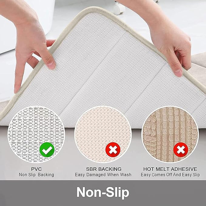 Buganda Memory Foam Bath Mat, 40" x 24", Ultra Soft and Non-Slip Bathroom Rugs, Water Absorbent and Machine Washable Bath Rug Runner for Bathroom, Shower, and Tub, Cream