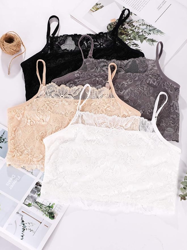 Boao 4 Pieces Women's Lace Camisole Stretch Half Cami Breathable Bra Comfort Lace Bralette Top for Lady Girls