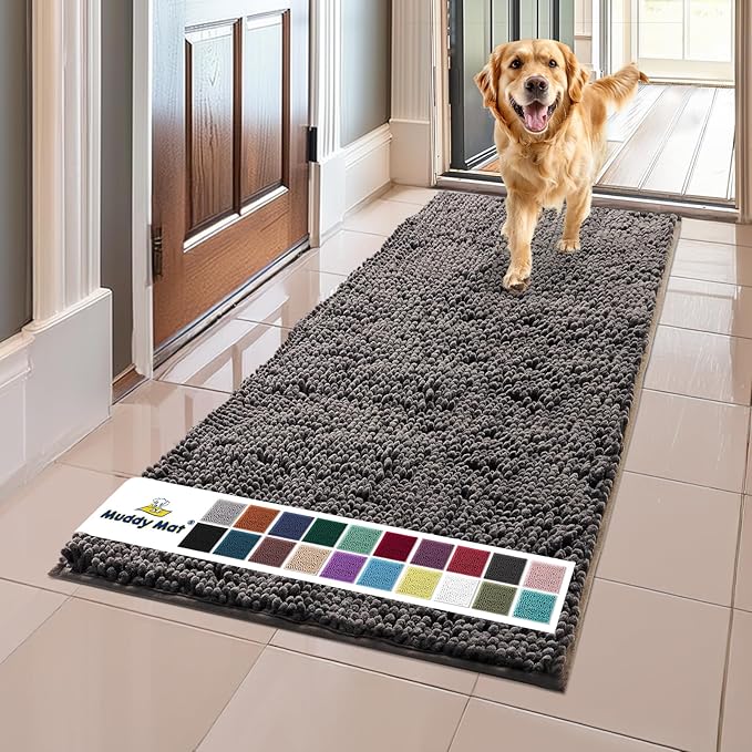 Muddy Mat® | Super Absorbent Door Mat Indoor, Microfiber Quick Dry Chenille Entryway Rug, Non-Slip Front Door Mat, Indoor Mats for Entryway, Machine Washable Pet Rug, Charcoal 24"x60"