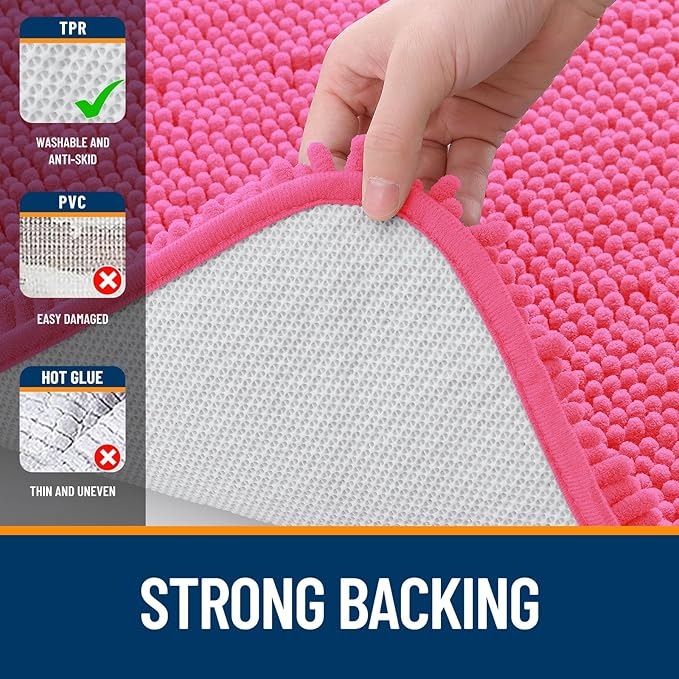 OLANLY Bathroom Rugs 40x32, Extra Soft Absorbent Chenille Bath Rugs, Rubber Backing Quick Dry, Machine Washable Bath Mats for Bathroom Floor, Tub and Shower, Home Decor Accessories, Hot Pink