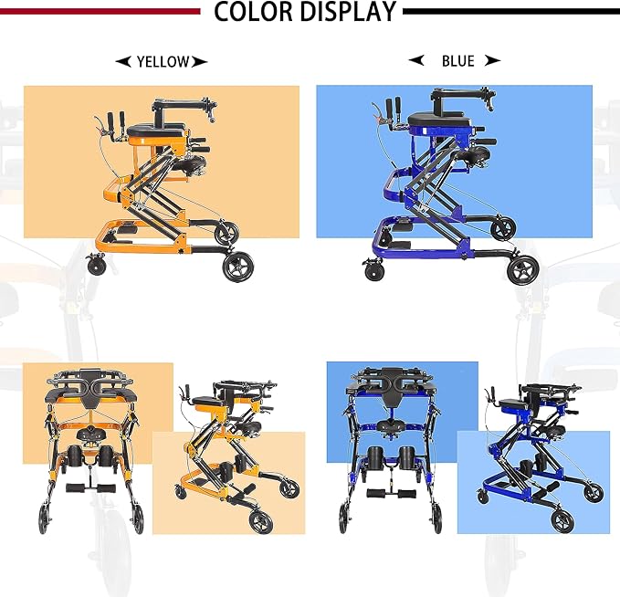Rehabilitation Walker with Stand-Up Support, Height Adjustable 23-51 in Hemi Walker, 330 lbs Capacity, 4-Wheel Mobility Aid for Adults (Yellow)