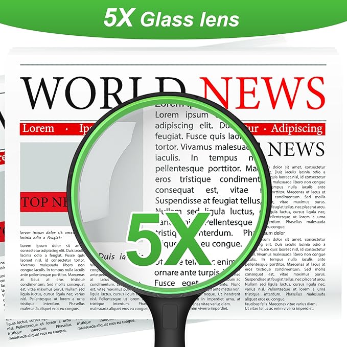 5X Magnifying Glass Handheld Reading Magnifier for Seniors - 100MM Real Glass Magnifying Lens for Book, Newspaper Reading, Insect and Hobby Observation, Science(Green)