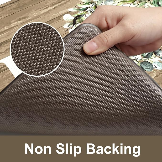 KIMODE Kitchen Mats Cushioned Anti Fatigue, Farmhouse Kitchen Rugs, Kitchen mats for Floor 2 Piece, Comfort Padded Kitchen Floor Mats for Sink, Laundry, Office, Desk Khaki 17"x59"+17"x29"