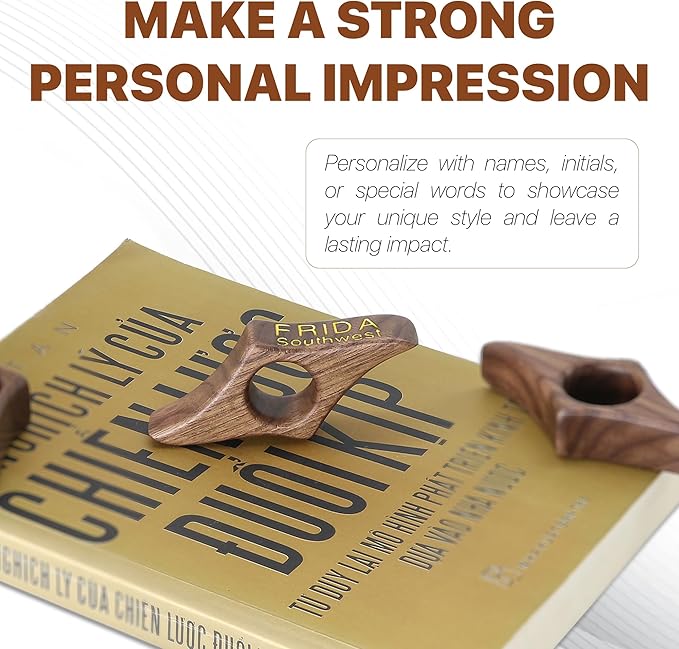 Personalized Walnut Page Holder With 3D Metal Letters, Smooth Finish Wood Thumb Holder for Reading, Customizable Reader Gifts & Accessories, Ideal for Book Lovers (Mini)