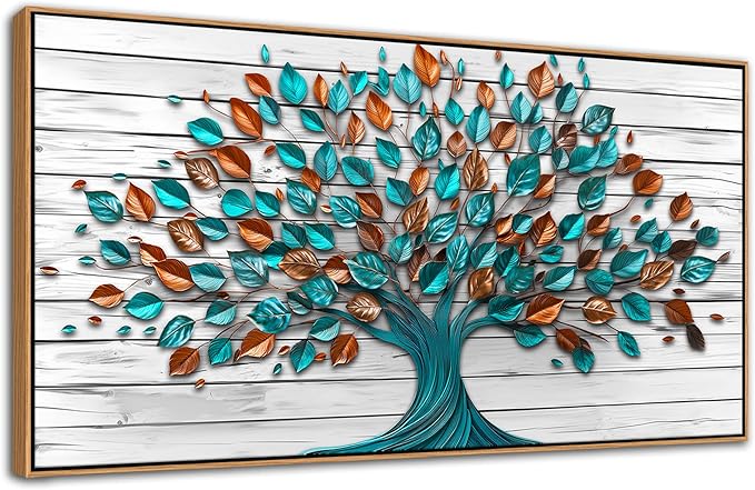 Mofutinpo Tree of Life Wall Art for Living Room, Office, Bedroom & Kitchen - Framed Canvas Painting, 24x48IN