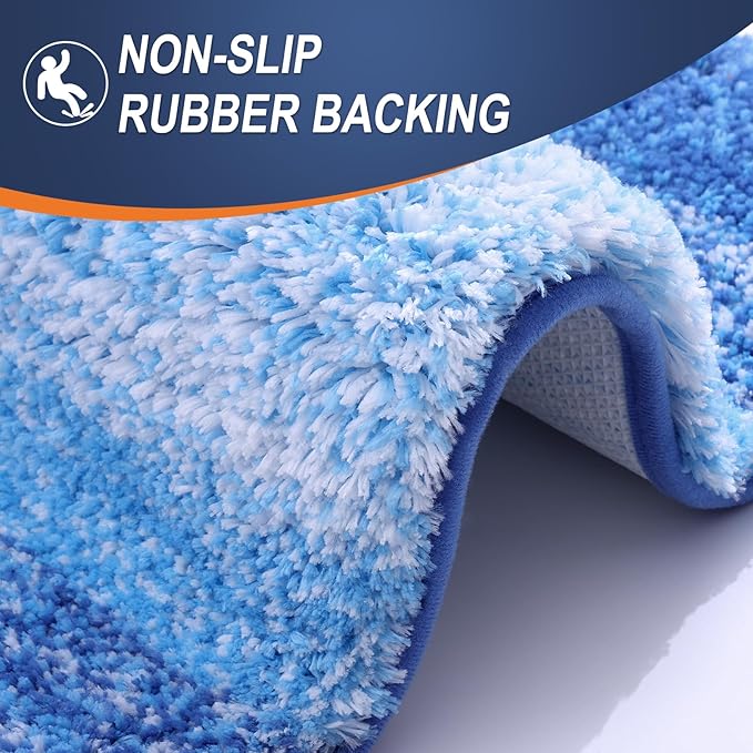 OLANLY Bathroom Rug Set 2 Piece, Soft Absorbent Microfiber Bath Rug Set, Non-Slip, Machine Wash Dry, Plush Shaggy Bath Mats for Bathroom (47"x20"+24"x16", Light Royal Blue)